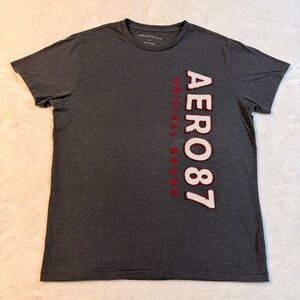 Aeropostale Charcoal Gray AERO 87 Short Sleeve Tee with Red & White Logo